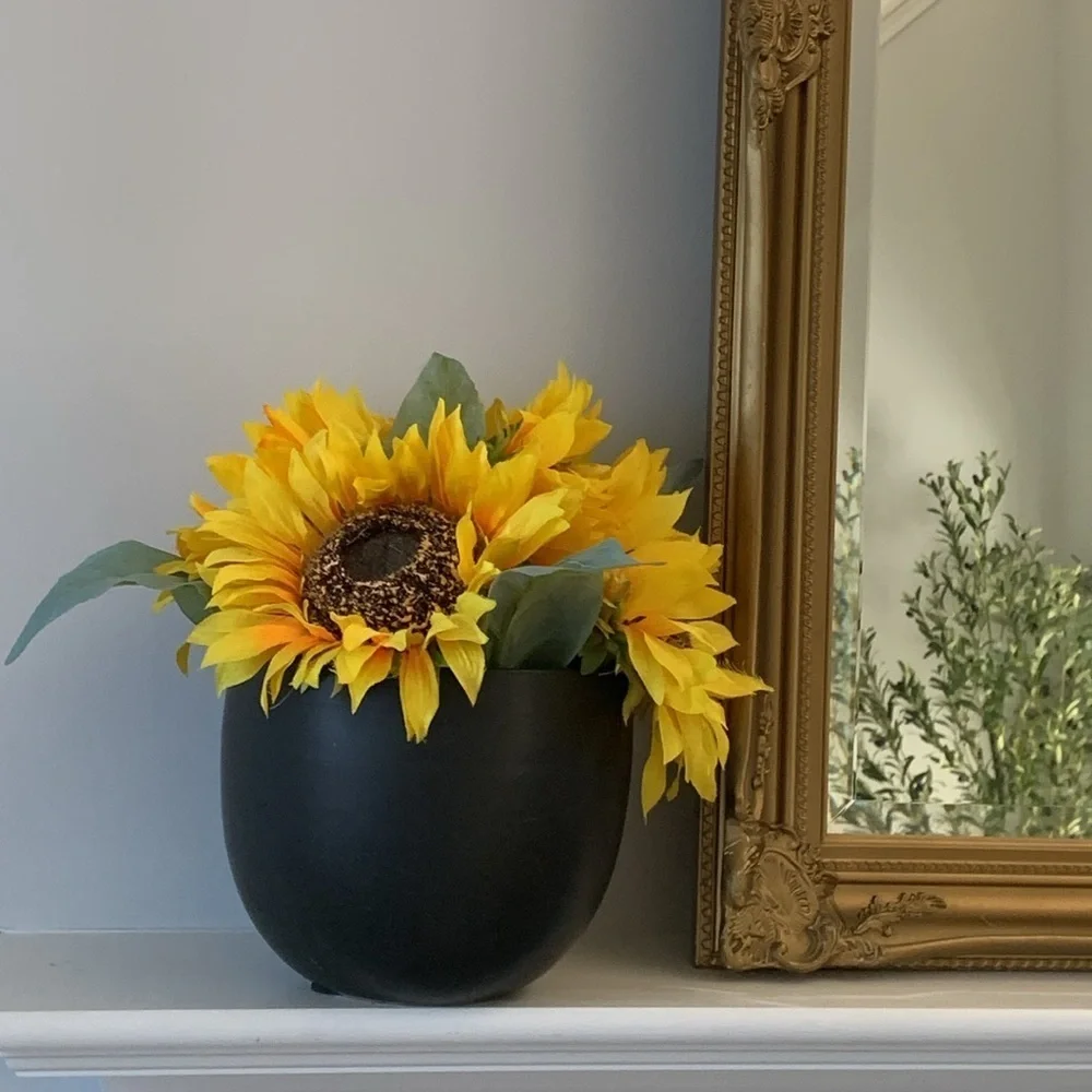 Sunflowers arrangement black large‎ vase home decor fall ceramic pot traditional
